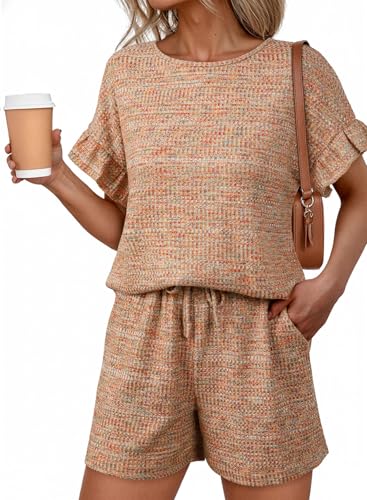 Dokotoo Womens Two Piece Summer Outfits for Women Casual Matching Sets Short Sleeve Crewneck Top and...