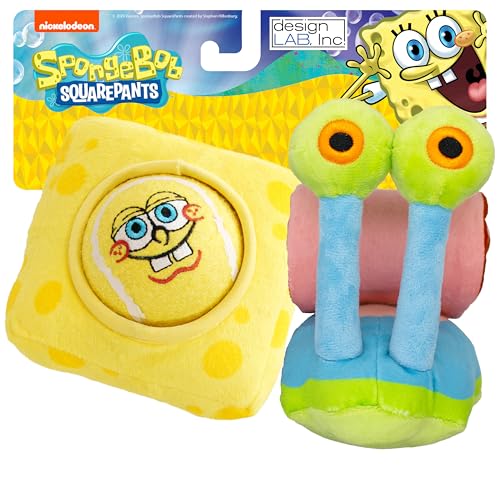 design LAB, Inc. Spongebob Squarepants Official Merchandise | Plush Dog Toys | Spongebob & Gary The Sea Snail (Value 2-Pack) Nesting Toy Tennis Ball & Soft Hide and Seek Treat Dispenser