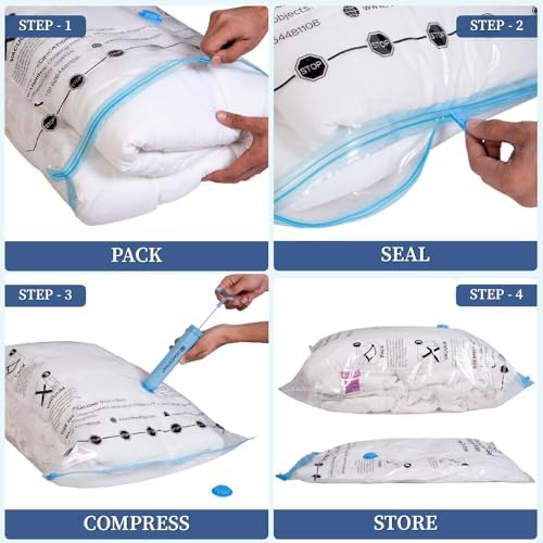 Homestrap Pack of 20 Vacuum Storage Bags with Pump (5XL, 5 Large,5 Medium,5 Small)| Airtight and Reusable Space Saver Double Ziplock Bags with Vacuum Pump|Creates 4X More Space for Clothes/Blankets 3