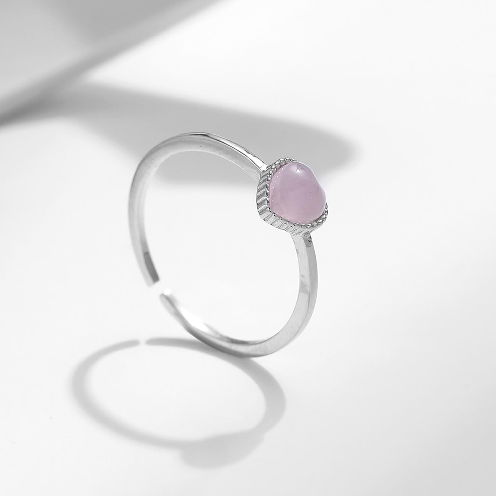 Anillo de compromiso de oro blanco de 9 K/14 K, ópalo rosa, 5 x 5 mm, ajustable