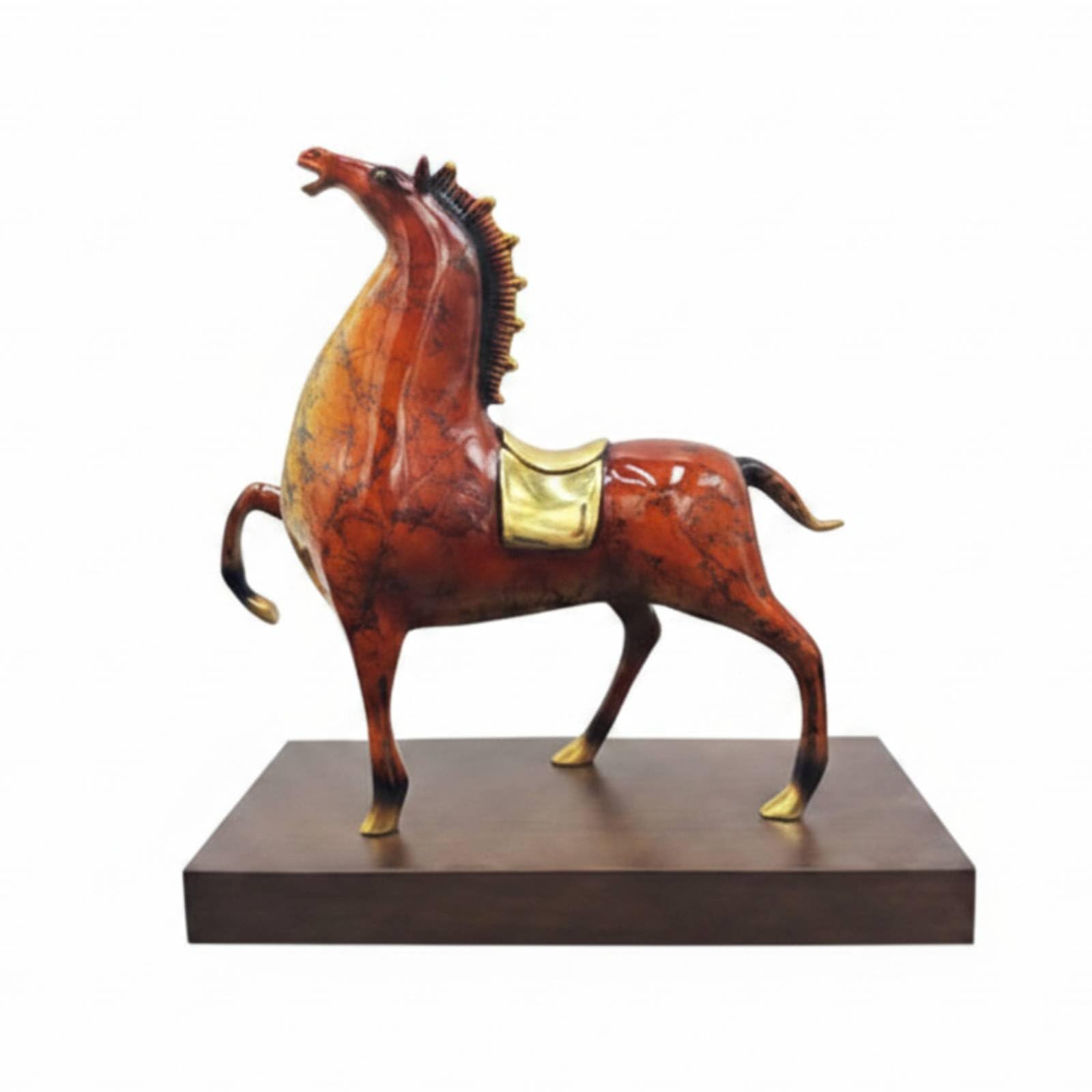 Pferdefigur Bronzefarbene Dekofigur Skulptur Metall Tischskulptur mit Künstlerischem Schwung für Arbeitszimmer, Lackkunst, Königliche Tang-Pferde-Figur, Rot, Klein