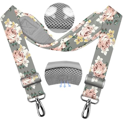 Image of ZINZ 79.5 inch Universal Strap with Ultra-Thick Fixed Breathable Pad - Adjustable Heavy-Duty Shoulder Strap for Laptop, Crossbody, Luggage, Gym, Camera Bag and More,Gray Flower