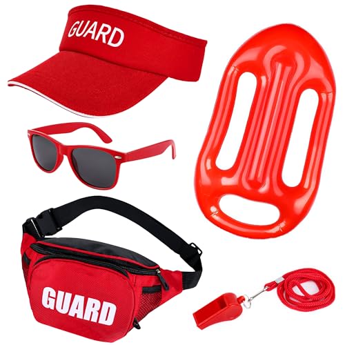 Vifcotlyp 5 PCS Guard Costume Set Lifeguard Costume Accessories with Visor Sunglasses Fanny Pack Floats Whistle with Lanyard for Men Women for Beach Fancy Dress up Party