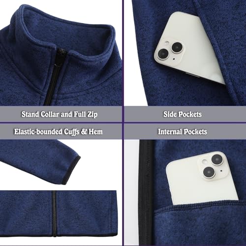 Image of Dolcevida Women's Long Sleeve Sweater Fleece Zip Up Speckled Jacket with Pockets