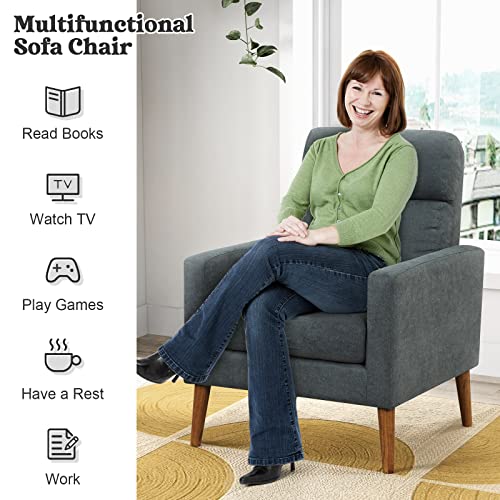 Giantex Modern Mid-Century Accent Chair- High Back Fabric Accent Arm Chair With Backrest, Max Load 400 Lbs, Single Sofa For Reading, Comfy Upholstered Living Room Accent Chair For Bedroom, Gray #TOP3