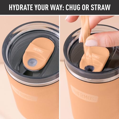 Image of THERMOS Stainless Steel Cup Holder Mug - 40 Ounce, Melon - Insulated Tumbler with Lid and Straw, Plus Leak-Resistant Slide Lock