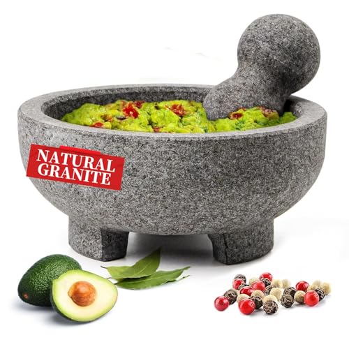 Masroo Granite Mortar and Pestle Set Large Solid Stone Grinder Spice Herb Grinder Pill Crusher