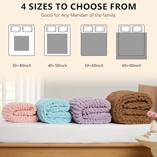 L'AGRATY Chunky Knit Blanket Throw - Soft Chenille Yarn Throw Blanket 60x80: Handmade Thick Cable Knit Crochet Blanket - Large Knit Blanket Chunky Rope Knot Throw Blanket for Couch Sofa Bed Home Decor