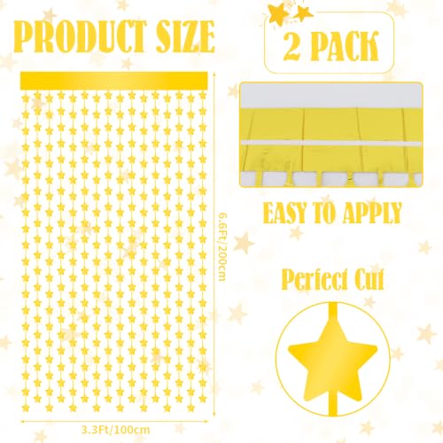 Image of TONIFUL Gold Star Foil Fringe Curtains 2 Packs 3.3 x 6.6 ft Metallic Tinsel Streamers Backdrop with Star Cutouts for Birthday Graduation New Year Anniversary Baby Shower Party Decorations