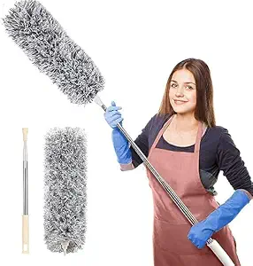 SHAYONAM Microfiber Feather Duster Bendable & Extendable Fan Cleaning Duster with 100 inches Expandable Pole Handle Washable Duster for High Ceiling Fans,Window Blinds, Furniture (1)