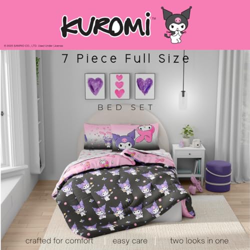Image of Sanrio Kuromi & My Melody Bedding 7 Piece Super Soft Cozy Reversible Comforter and Sheet Set with Sham, Full, (Officially Licensed Product) By Franco