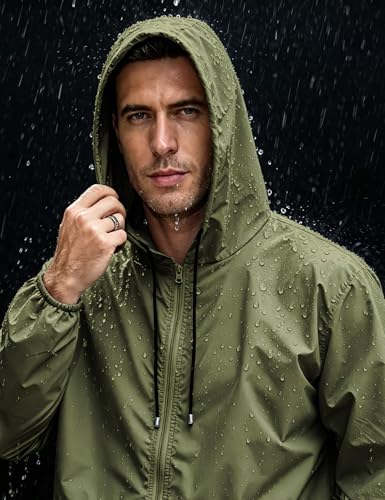 Image of Mens Rain Jacket Lightweight Waterproof Raincoat with Hood Packable Windbreaker Jacket Hiking Cycling