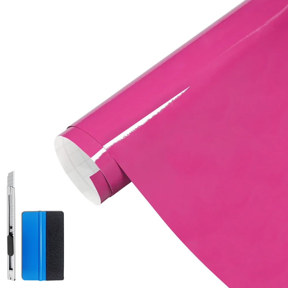 LZLRUN High Gloss Rose Red Vinyl Realistic Paint Car Wrap Film 4" x 30ft