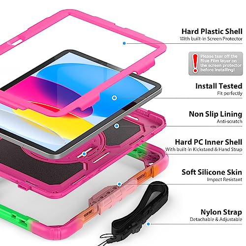 Sibeitu for iPad 11th (A16) 2025 & 10th Generation Case for Girls Women Preppy Pink Cute 10.9 Inch 2022, Rugged iPad 10 Gen Cover with Screen Protector & Pencil Holder, Full-Body Drop Protection