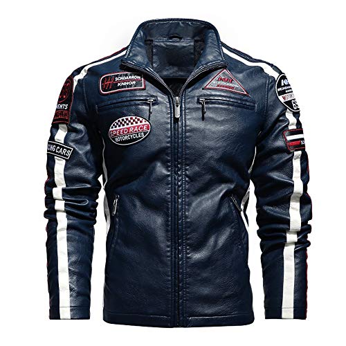 Image of chouyatou Men's Thermal Fleece Lined Patchwork Moto Racer Faux Leather Jacket