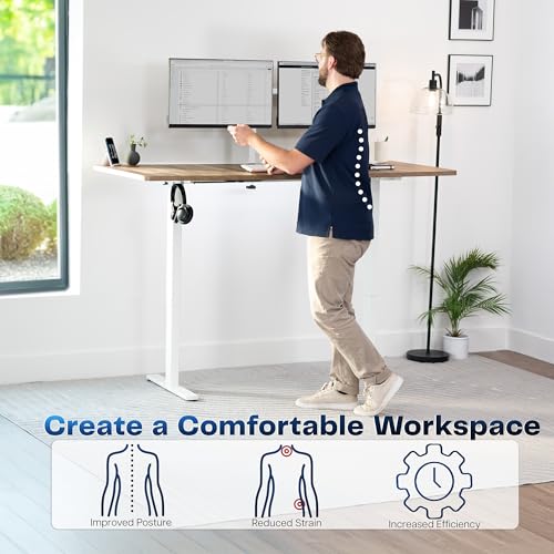 Image of VIVO Reclaimed Wood 71 x 30 in Standing Desk, DESK-KIT-1W7P | Electric, Holds 220 lbs, Sit Stand, Height Adjustable, Extra Deep Table Top, Memory Presets, 1B Series, White Frame