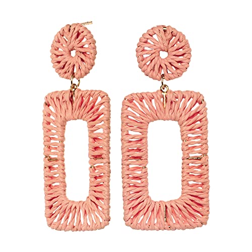 Rf Rizir Fashion Thread Boho Statement Hoop Handmade Rattan Geometric Round Oval Rectangle Shape Stylish Lightweight Winter Drop Dangle Earrings For Women Girls New Year Gift (Blush Pink) #TOP5