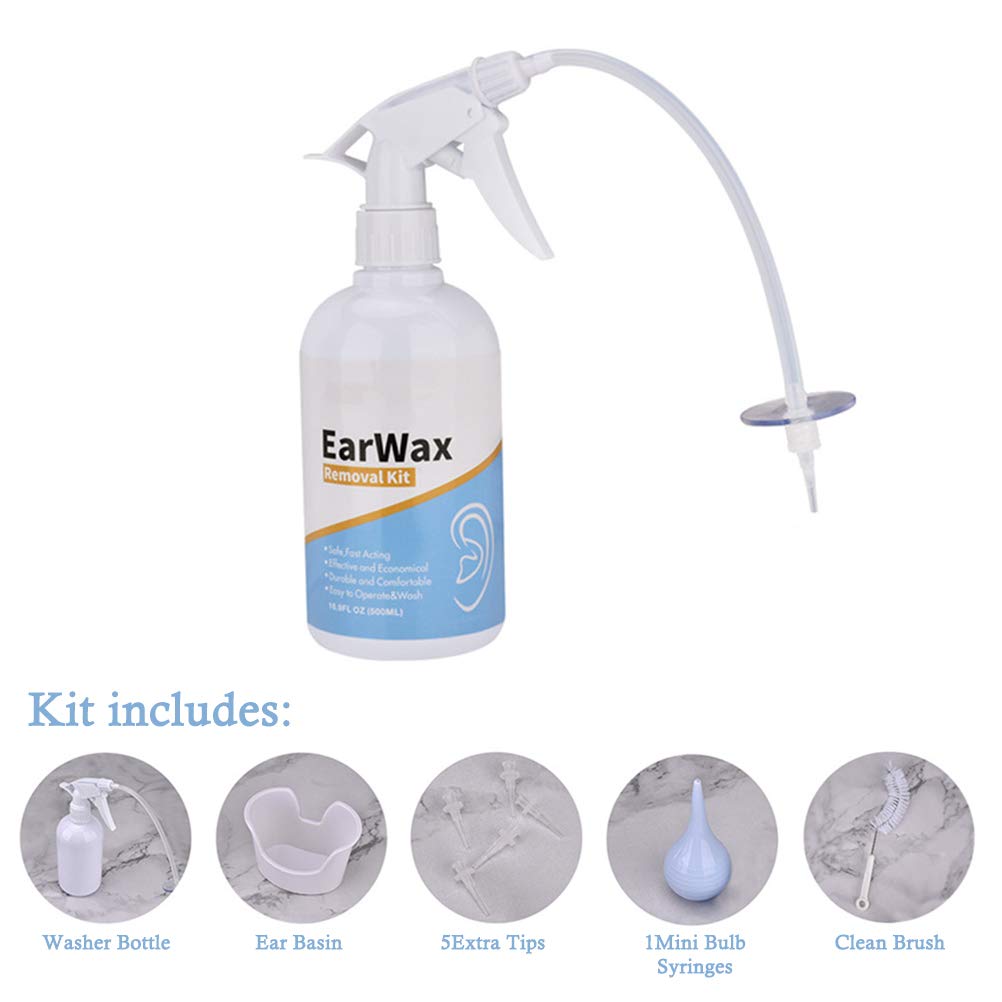 Kit de Nettoyage de Cire à Oreille pour laveuse à Outils pour Oreilles sensibles, Adultes et Enfants, y Compris la laveuse de lavabo, Flacon en Caoutchouc, seringue pour Ampoule en Caoutchouc