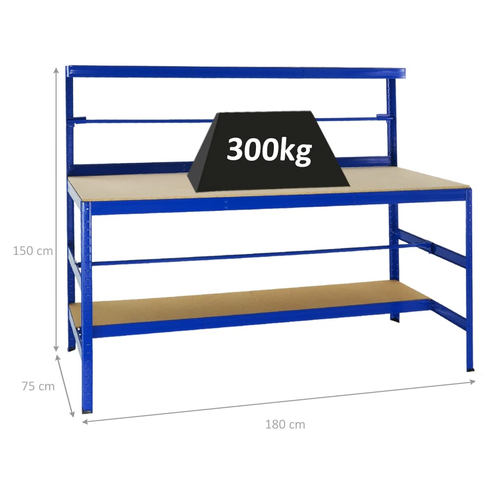 PROREGAL Tavolo da imballaggio Tiger | Portata 300 kg | AxLxP 150x180x75 cm | Blu