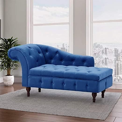 Image of Velvet Chaise Lounge Box Storage for Bedroom, Livingroom (Blue)