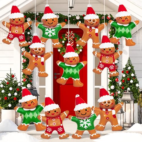 JarThenaAMCS 12Pcs 18 Inch Christmas Gingerbread Decorations Gingerbread Man PVC Blow up Xmas Inflatables Outdoor Ornaments for Tree Yards Porch Garden Front Doors Holiday Decor