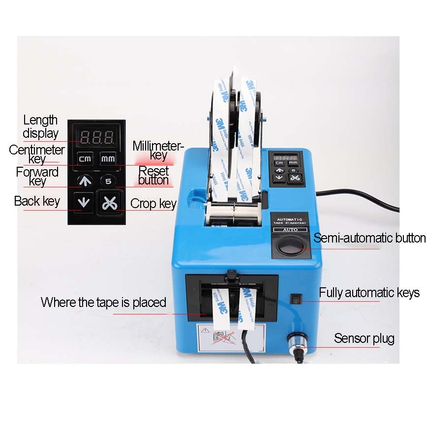 Macchina da taglio a nastro - Dispenser automatico e manuale da tavolo con display digitale, lunghezza regolabile 5-999 mm, velocità 200 mm/s per imballaggio e uso ufficio