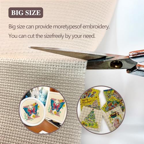 Image of 14CT Aida Cloth - 30x35 Inch Cross Stitch Fabric for Embroidery, Pre-Cut Needlework Material, Acid-Free, Durable Weave(Khaki)