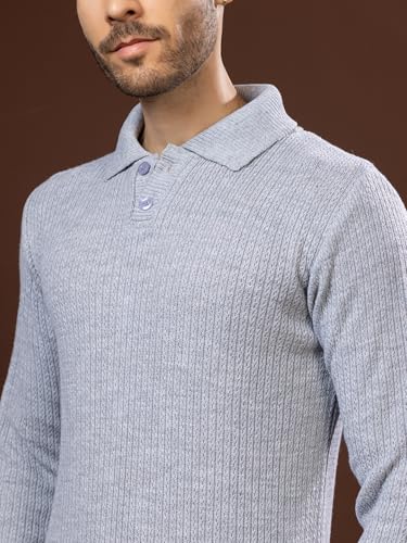 Image of TYSORT Men's Knitted Polo Sweater Casual Full Sleeve Pullover Sweater with Button Collar