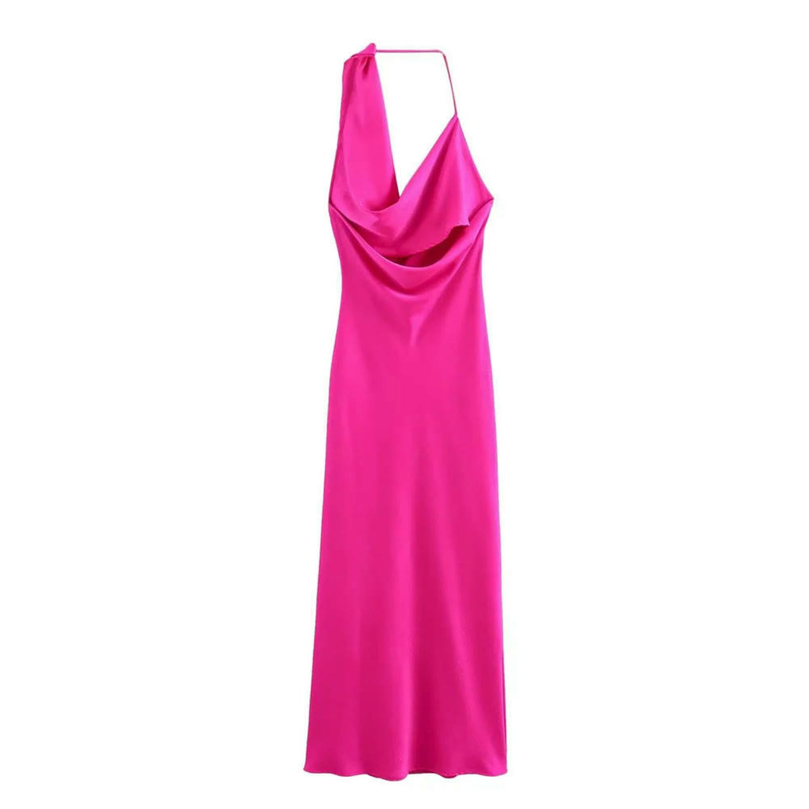Abito Donna Invernale Fashion Femminile Estiva E Sexy Abito Midi per Texture A Pendente Asimmetrica -Rosa Rosso-XS
