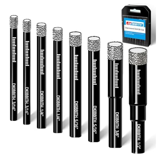 8 Pack Diamond Drill Bits Set for Granite Ceramic Marble Tile Stone Glass Hard Materials, Integrated Coolant for Fast Dry Drilling, Size 3/16 1/4 5/16 3/8 1/2 inch Masonry Core Drill Bits, Round Shank