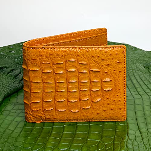 Image of HATA Orange Exotic Bifold Leather Wallet for Men, RFID Blocking Wallet | Men Billfold with ID Window & Credit Card Holder, Handmade Double Side Leather Bifold, Gift for Birthday, Wedding VINAM-104