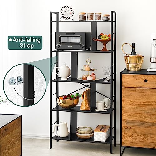 Yoobure-5-Tier-Tall-Book-Shelf-Industrial-Bookshelf-Storage-Bookcase-Open-Wood-Book-Case-Rustic-5-Shelf-Display-Shelf-for-Living-Room-Modern-Standing-Book-Shelf-for-Bedroom-Home-Office-Kitchen