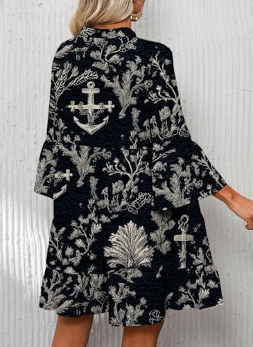 Image of Summer Dresses for Women 2026 Flowy Ruffle 3 /4 Sleeve V Neck Tiered Casual Babydoll Boho Beach Mini Dress