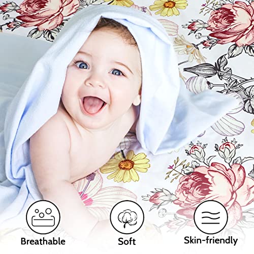Image of Crib Sheets for Girl Boy, HNHUAMING Crib Sheet Fitted Fits for Standard Crib & Toddler Mattresses, Ultra Soft Breathable Baby Crib Sheets Neutral 52'' X 28'' inch Boho Crib Sheet, Daisy Floral