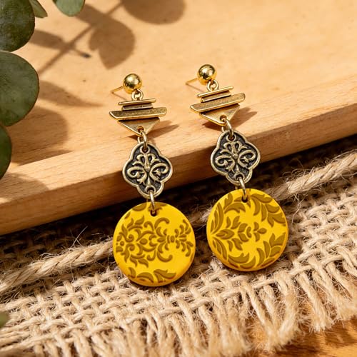 Image of 16 Pcs Damask Patterns Texture Pattern Polymer Clay Texture Sheet Bohemian Complex Flowers Patterns Rubber Clay Textures Mat for Polymer Making Earrings Jewelry DIY Crafts 4 x 2.5 Inch