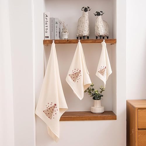 Miniatura 5 de Homefabrics Decoración de Navidad de alta calidad, ultra suave, 100 % algodón, bordada, juego de toallas con 3 piezas