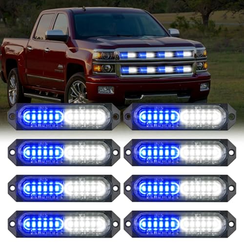 Image of Nilight 8PCS LED Strobe Lights 12V 24V Amber White Sync Feature Ultra Slim | Blue White 12 LED Emergency Hazard Warning Lights Flashing Warning Mini Surface Mount Grille for Car Truck Camper trailer SUV