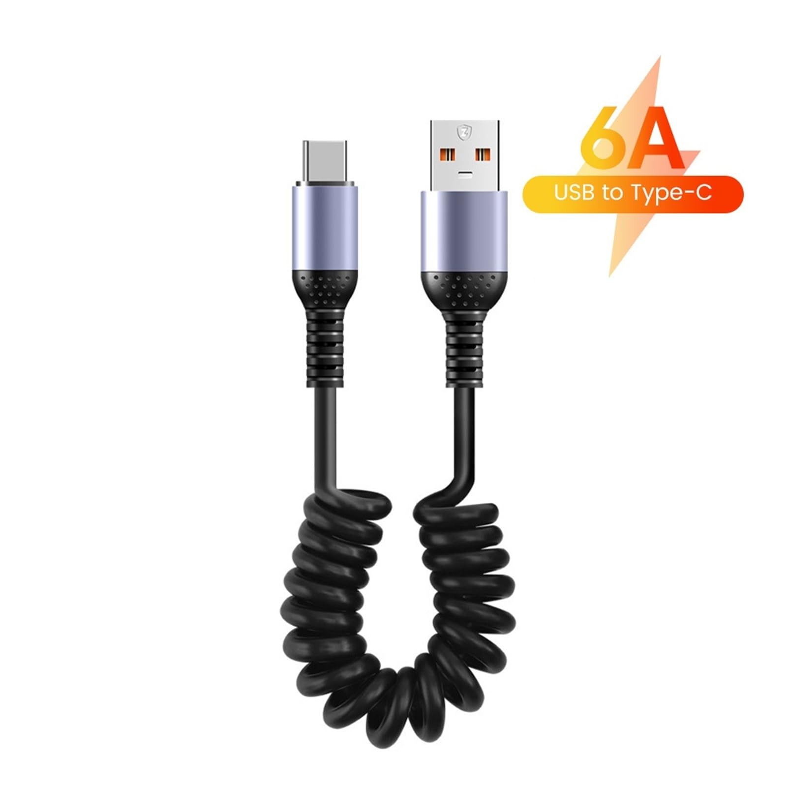 Cavo USB C a gomito a molla, 6 A, 66 W, ricarica rapida, tipo C, per iPhone e Samsung | da 6 A a C