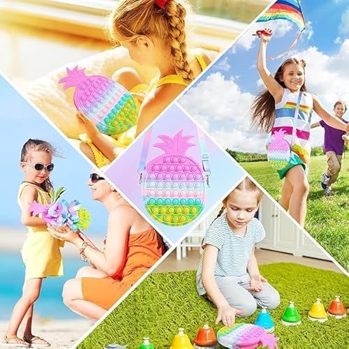 NAPP MALL Combo Crossbody Popit Bag for Kids Popit Bag for Girls Pop It Fidget Toy Shoulder purse Fidget Purse Stress Relief Toys poppet purse for kids popping pouch for kid (S unicorn pineaple) 2