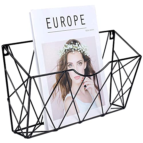 Syeeiex Groß Zeitschriftenhalter Wand 3 Stück, Zeitungshalter Wand Metall für A4 Post Brief, Prospekthalter Wand & Schreibtisch im Küche Wohnzimmer Büro Badezimmer, Zeitungsständer Wand - Schwarz