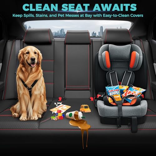 FEINEPRO for Toyota Camry Seat Covers LE SE 2025 - Custom Fit Car Seat Covers Full Set, Leather Seat Covers for Cars, Waterproof Car Seat Cover, Black Red