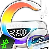 Retoo Nachttischlampe mit Ladefunktion - LED Touch Dimmbar mit 7 RGB Farben, Kabelloses 15W Laden -Bluetooth Lautsprecher, Wecker & Uhr, USB AUX TF, Für Schlafzimmer, Büro, Kinderzimmer