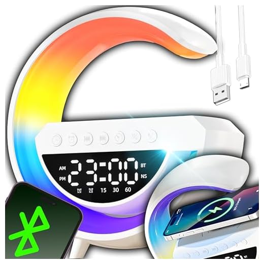 Retoo Nachttischlampe mit Ladefunktion - LED Touch Dimmbar mit 7 RGB Farben, Kabelloses 15W Laden -Bluetooth Lautsprecher, Wecker & Uhr, USB AUX TF, Für Schlafzimmer, Büro, Kinderzimmer