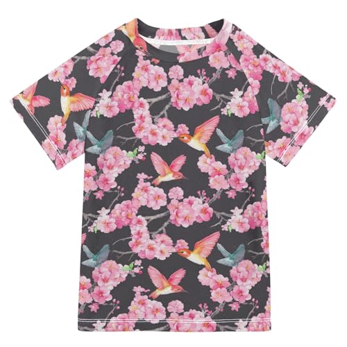 KLL Boy Bathing Suit Short Sleeve Teen Rash Guard Swimsuit 5T Flowers Hummingbirds