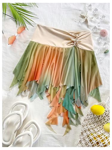 Women's Ombre Mini Skirt Y2k Ruched A Line Asymmetrical Short Skirts Vacation Outfit4