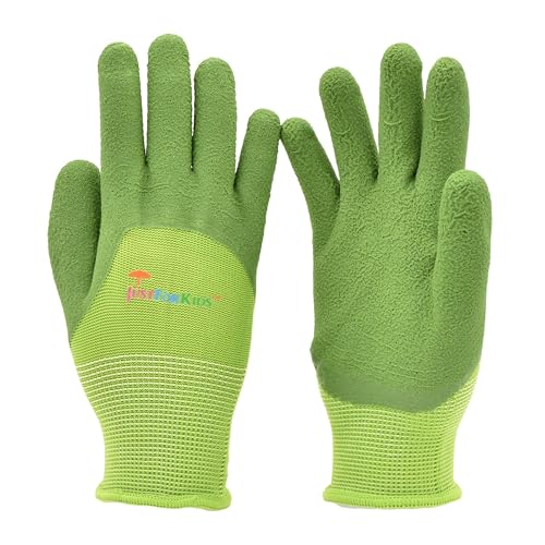 G & F Products 2040-2G JustForKids Premium MicroFoam Texture Coated Kids Garden Gloves, Kids Work Gloves, Yellow/Green, 1 Pair