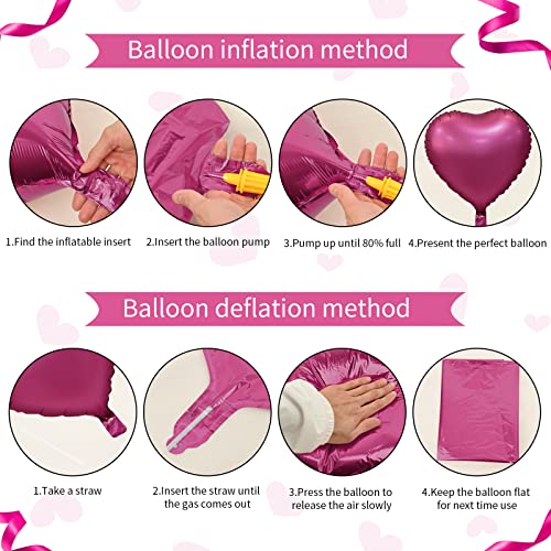 Image of Biapian Foil Heart Balloons, 10PCS Pink Heart Shape Balloons Valentines Balloons 18inch Rose Red Foil Balloons for Helium Birthday Decorations for Girls Women for Valentines Day, Wedding, Anniversary