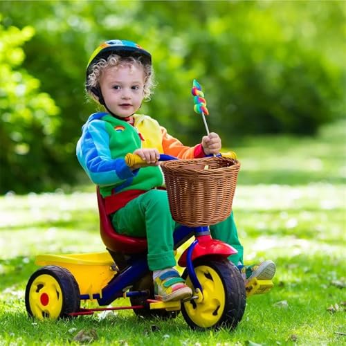 Yeehliny Fahrradkorb Kinder, Fahrradkorb Geflochten für Mädchen und Kinder vorne, Laufradkorb Lenkerkorb Lenkerkörbchen Körbchen für Fahrrad aus Kunststoff, mit Lederriemen (Braun)