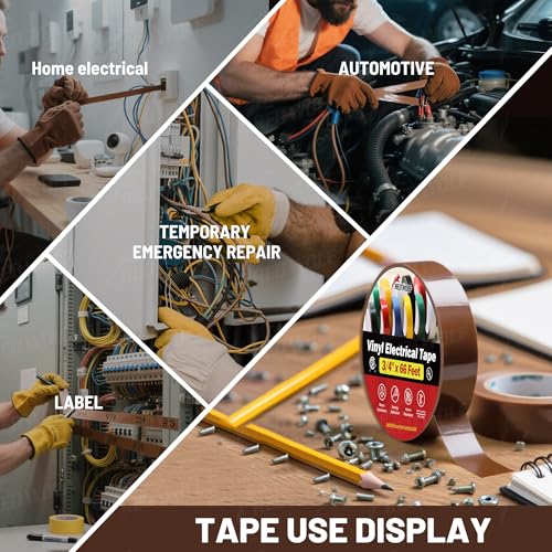 Image of RED WOLF 10 Pack Brown Electrical Tape 3 /4 Inch x 66 Ft Industrial Grade UL /CSA Listed 7 Mil Thick Flame Retardant High Temp Waterproof Electrical PVC Tape Electric Super Vinyl Rated 600V