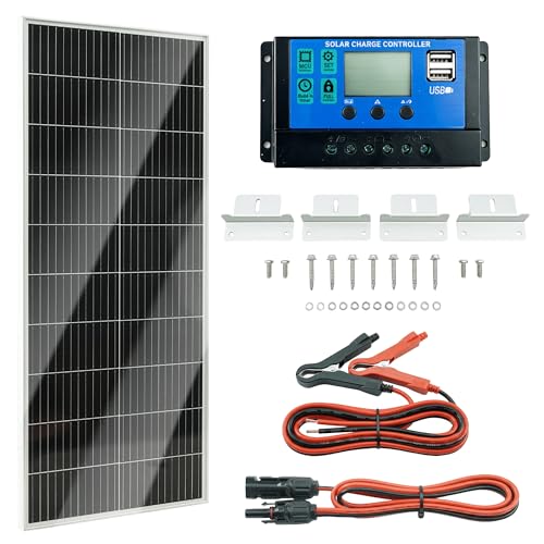 Holdwell S 100W 12V Monocrystalline Solar Panel Kit w/ 20A PWM Charge Controller Z Brackets & MC4 Cables 25% High-Efficiency IP65 Weather Resistant for RV Boat Cabin & Off-Grid Battery Systems